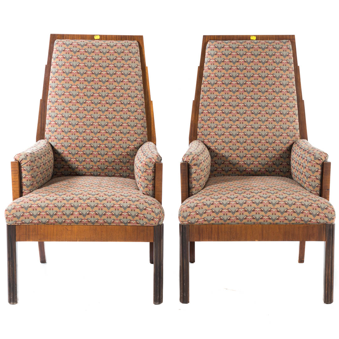 Appraisal: Pr of contemporary mahogany upholstered armchairs in H in W