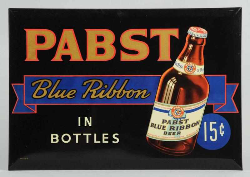 Appraisal: Pabst Blue Ribbon Tin Over Cardboard Sign Nice IRTP stubby