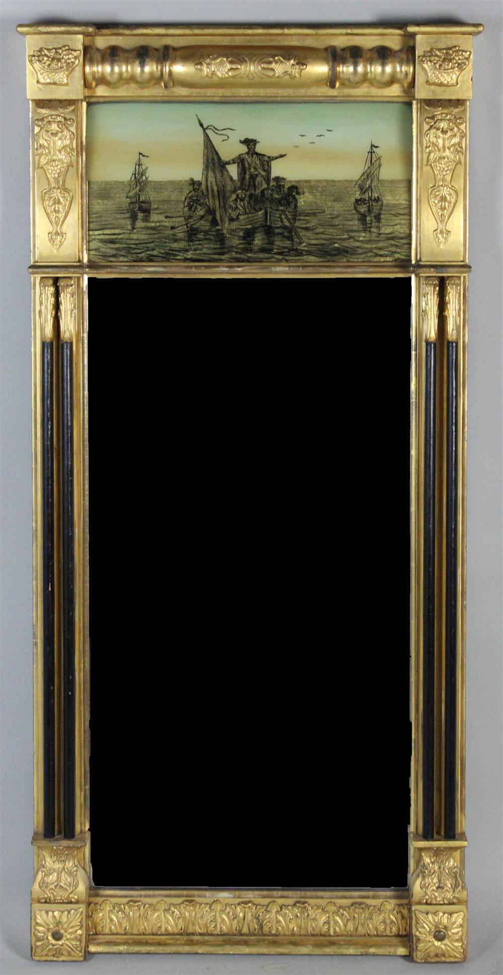 Appraisal: CLASSICAL PARCEL EBONIZED GILTWOOD MIRROR th Century having a rectangular