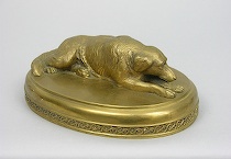 Appraisal: Recumbent Dog in Gilt Bronze ca th Century Oval base