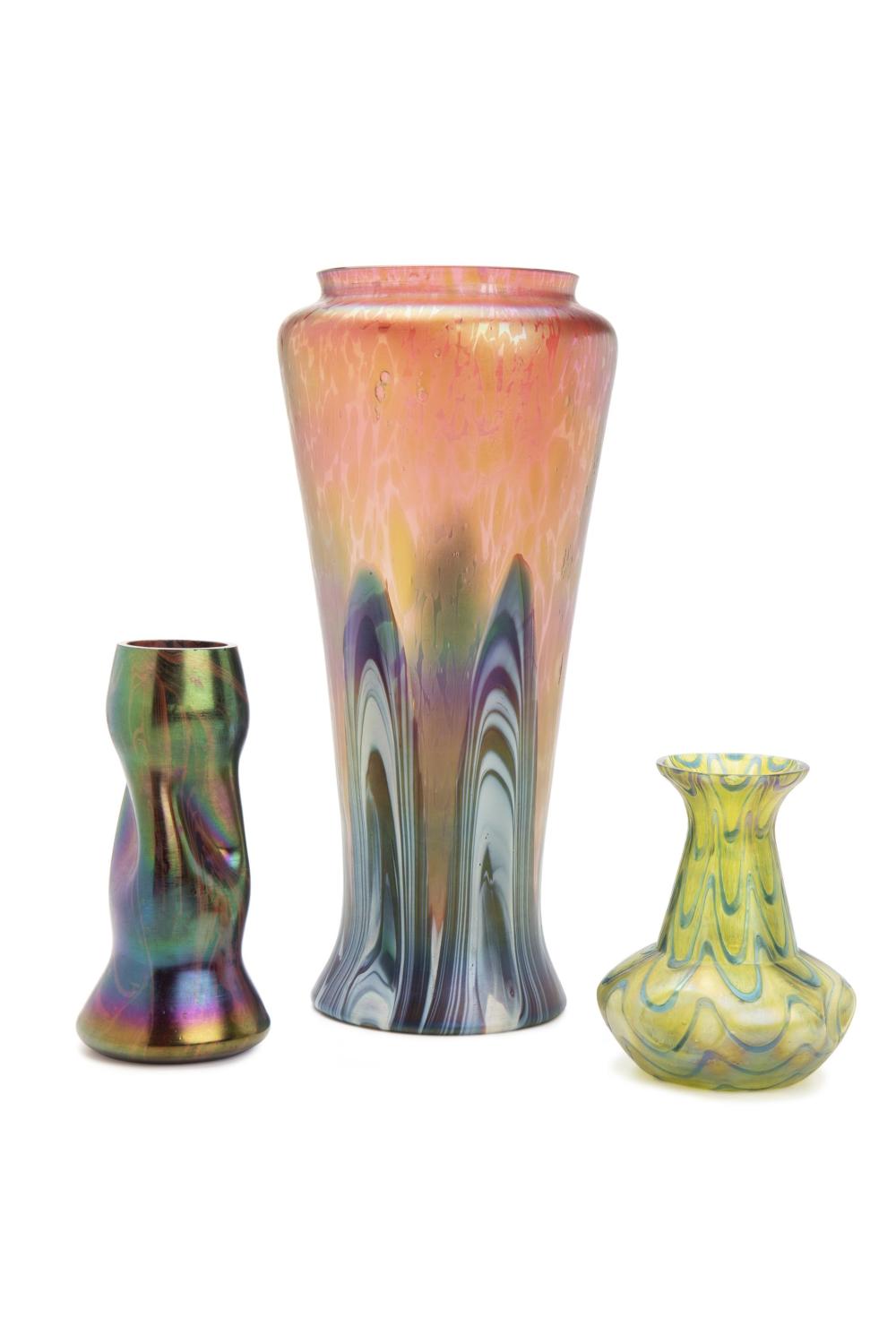 Appraisal: Three Loetz iridescent glass vases Late th early th Century