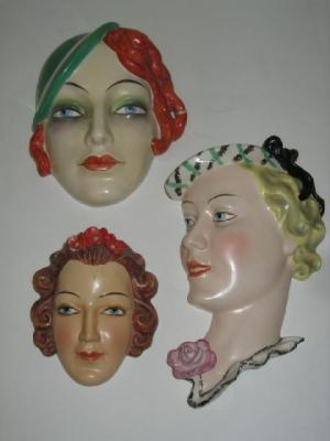 Appraisal: A GOEBEL POTTERY ART DECO WALL MASK modelled as a