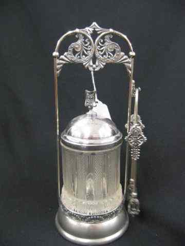 Appraisal: Victorian Silverplate Pickle Castor diamond panel insert with tongs ''