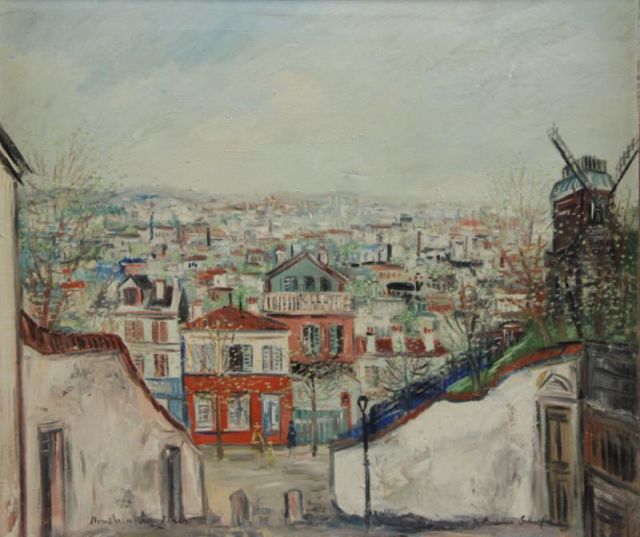 Appraisal: SCHIEFER Johannes Oil on Canvas Montmartre Paris Ariel Cityscape Signed