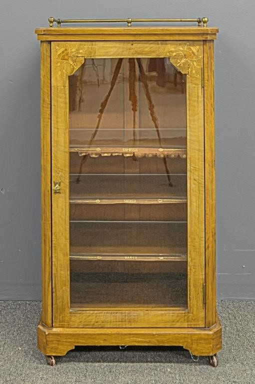 Appraisal: French burl walnut inlaid music cabinet circa H x W