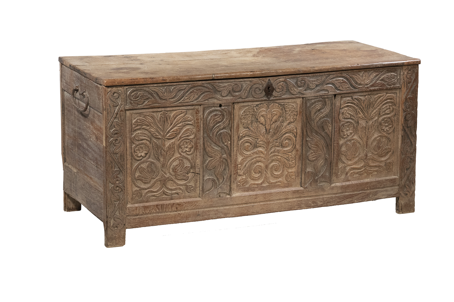 Appraisal: EARLY CONTINENTAL CARVED TRUNK th c Oak Blanket Chest probably