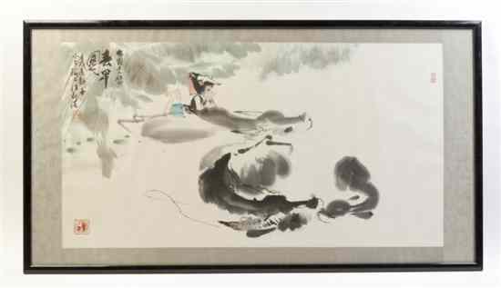 Appraisal: A Chinese Scroll Painting ink on paper depicting a girl