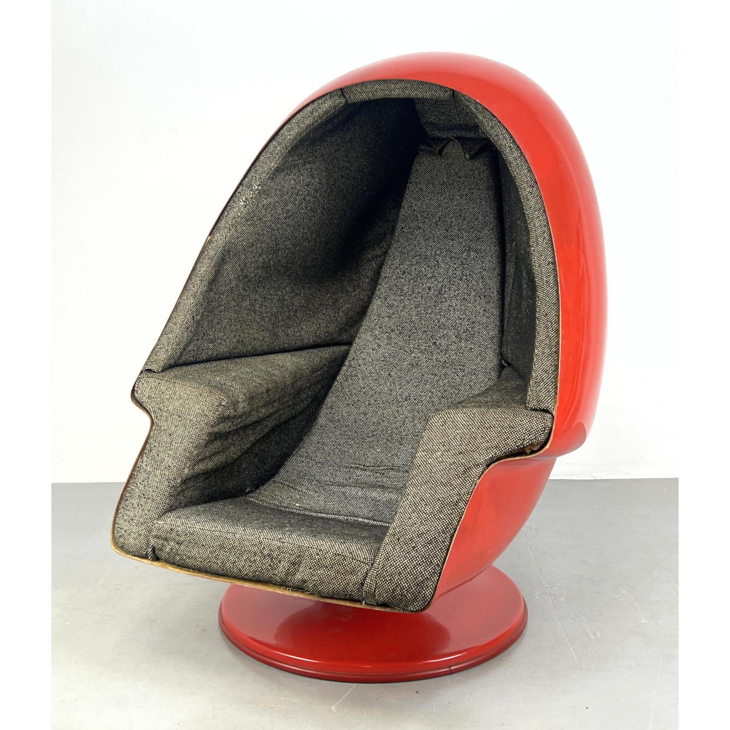 Appraisal: Modernist Red Plastic Egg Chair Lined interior Tulip Pedestal Base