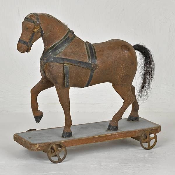 Appraisal: Carved and painted horse pull toy '' h Carved and