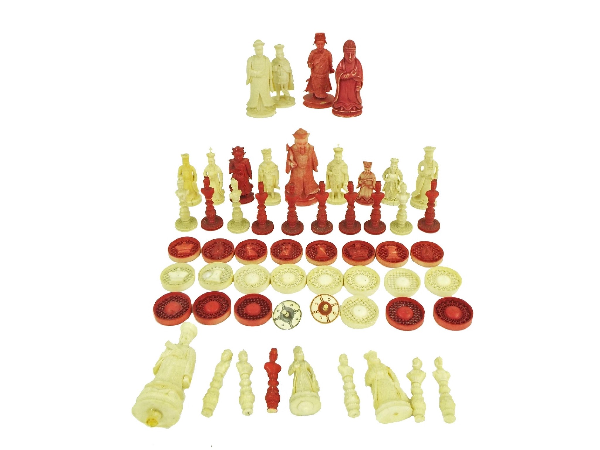 Appraisal: Various Canton ivory chess and games pieces