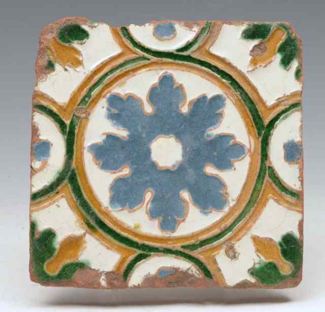 Appraisal: A SPANISH POLYCHROME SQUARE TILE probably Seville or Granada origin