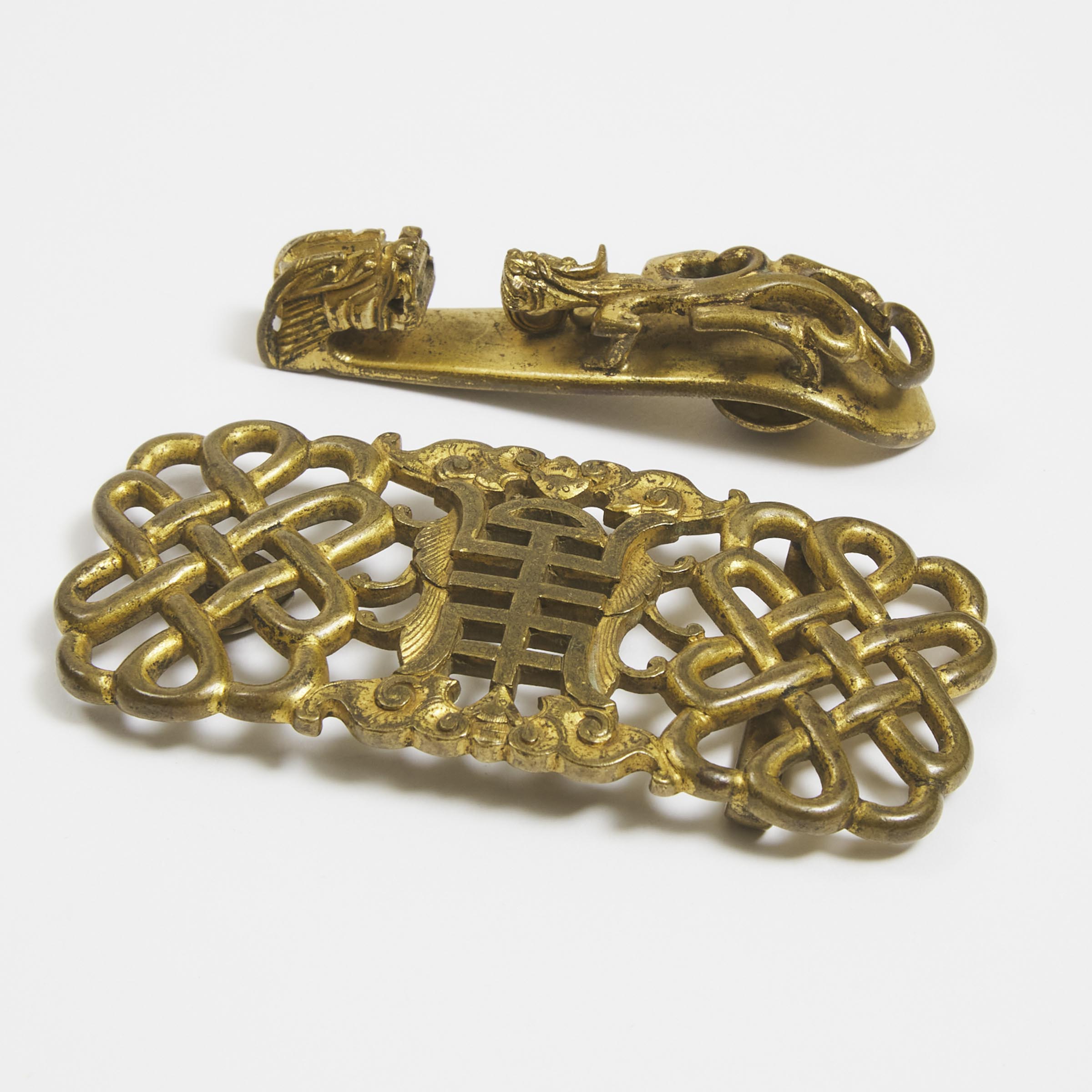 Appraisal: A Gilt Bronze Belt Buckle and Belt Hook th Century