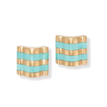 Appraisal: Pair of Gold and Turquoise Earclips Angela Cummings Estimate -