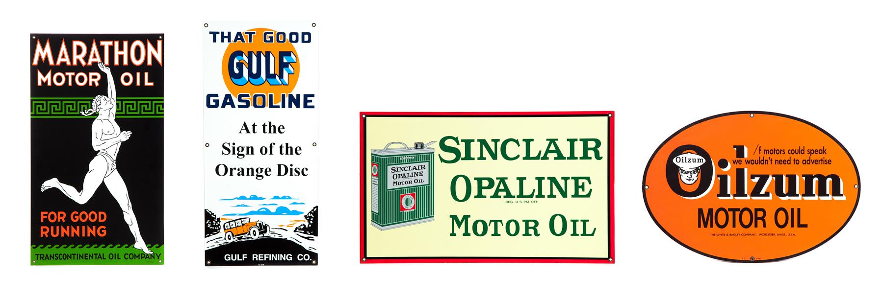 Appraisal: FOUR CONTEMPORARY OIL AND GASOLINE SIGNS American late th- st