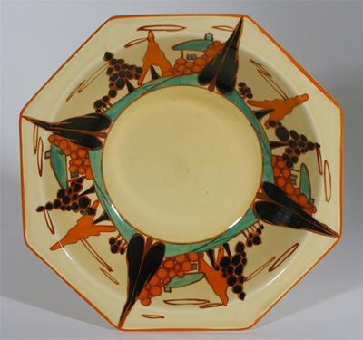 Appraisal: Orange Trees and House' a Fantasque Bizarre bowl radially decorated