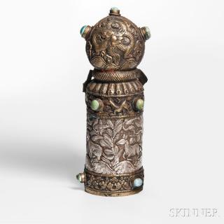 Appraisal: Tribal Silver and Brass Temple Stamp Tribal Silver and Brass