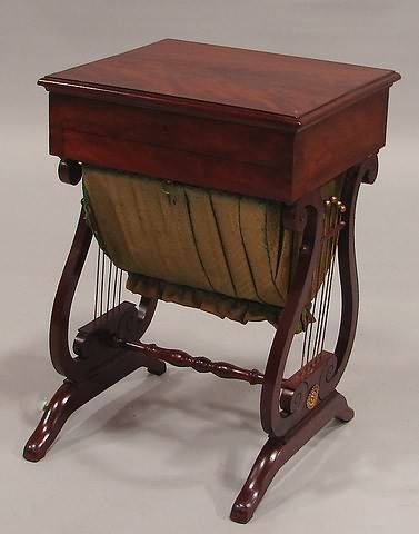 Appraisal: Figured mahogany lyre sides with brass ornamentation hinged lid top