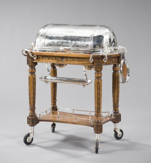 Appraisal: French Carved Beechwood and Silverplate Rolling Carver's Table first quarter