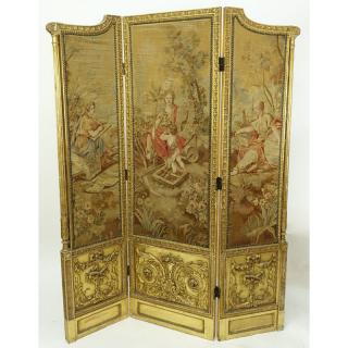 Appraisal: th Century French Three Panel Aubusson Tapestry Screen Set in