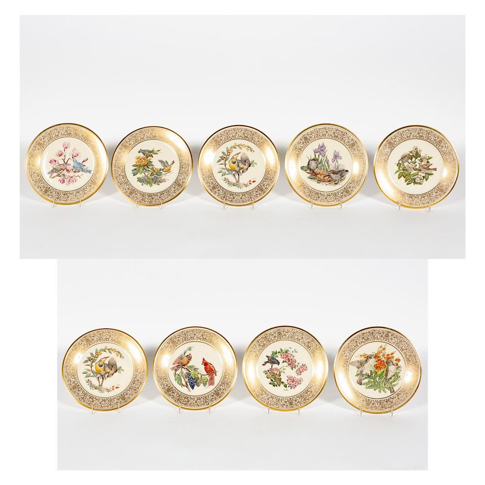 Appraisal: Lenox Boehm Porcelain Gilt Plates pcs Boehm for Lenox American