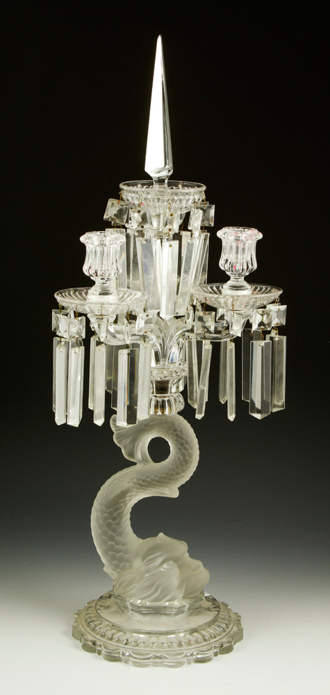 Appraisal: - Baccarat Frosted Dolphin Candelabrum Baccarat candelabrum frosted glass with