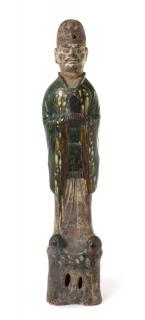 Appraisal: A Sancai Glazed Pottery Figure of an Official Height inches