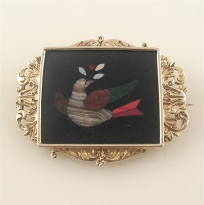 Appraisal: A th century Pietra Dura panel brooch depicting a dove