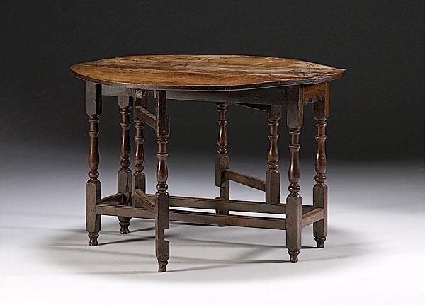 Appraisal: WILLIAM MARY OAK GATELEGGED TABLE English ca - with figured-oak