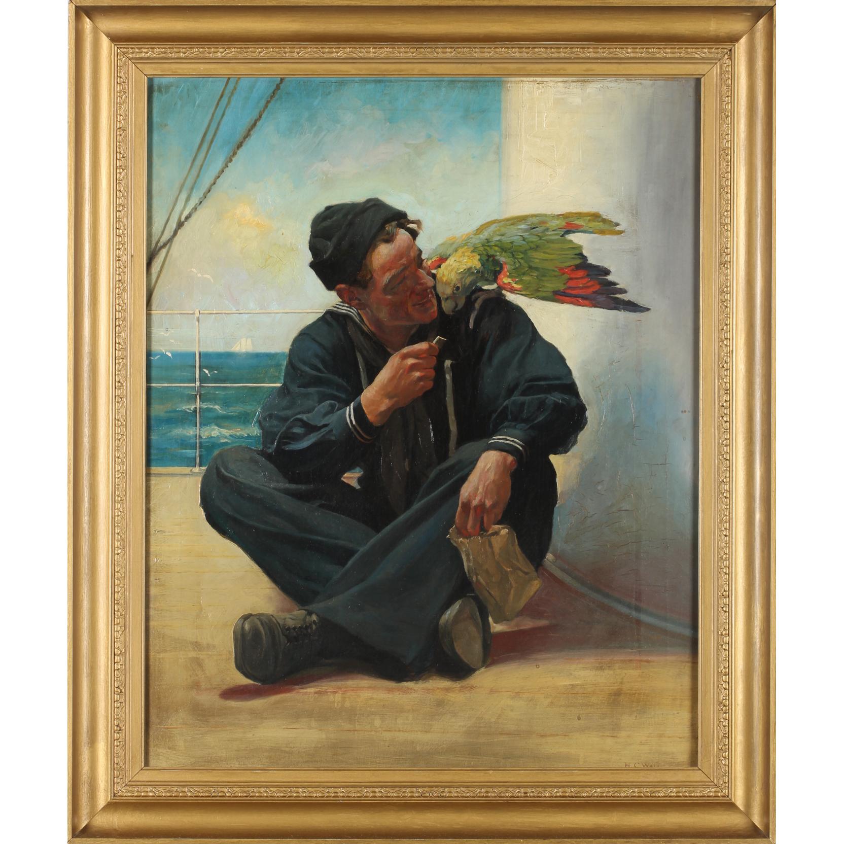 Appraisal: Hermann Carl Wall - The Sailor's Pet Parrot oil on