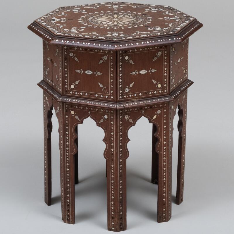 Appraisal: Moroccan Bone Inlaid Hardwood Low Table x in diam Condition