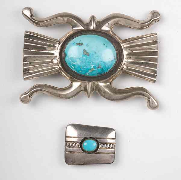 Appraisal: Navajo Silver Belt Buckle and Scarf Slide Heavy cast buckle