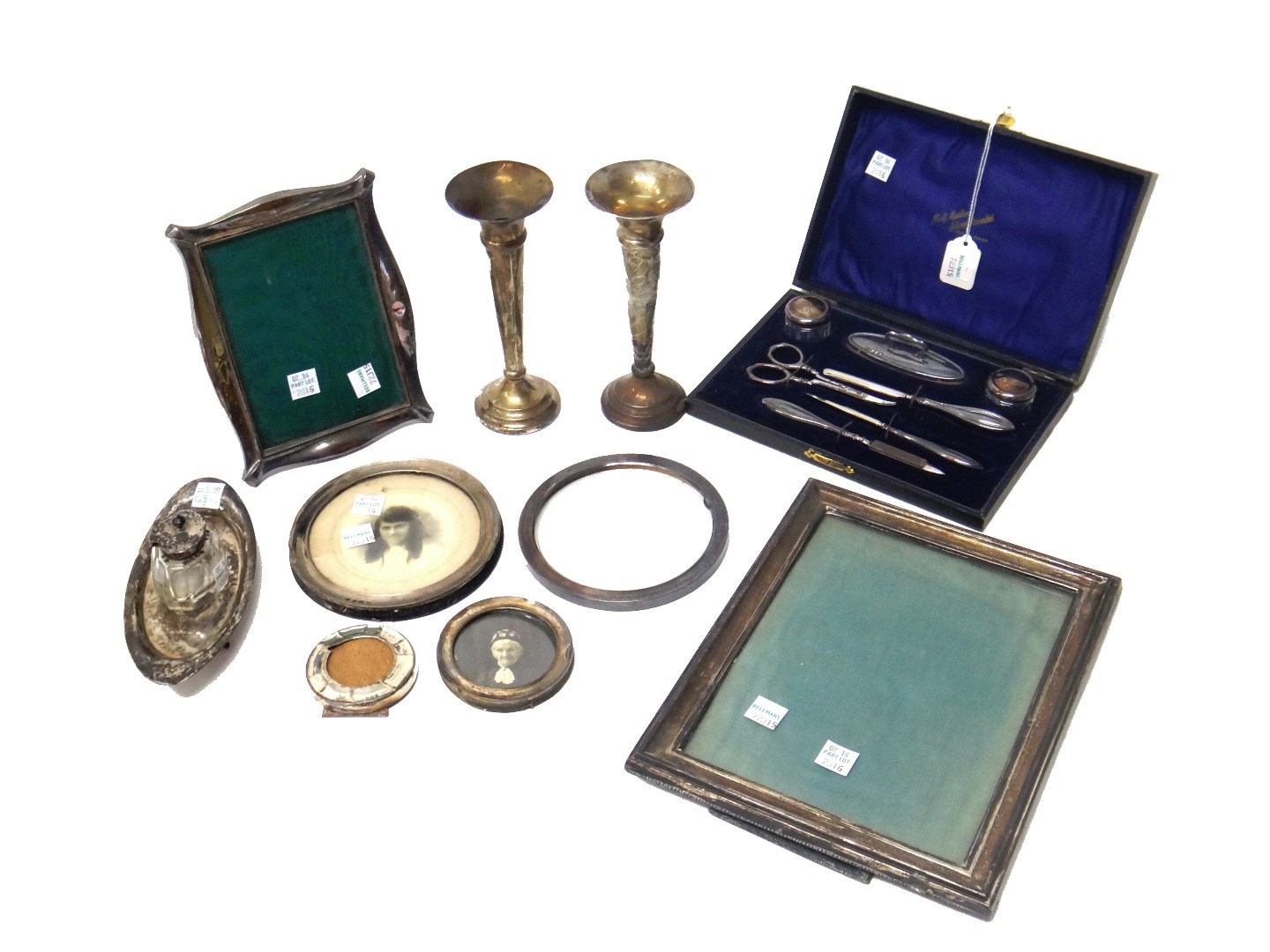 Appraisal: Silver and silver mounted wares comprising a lady's manicure set