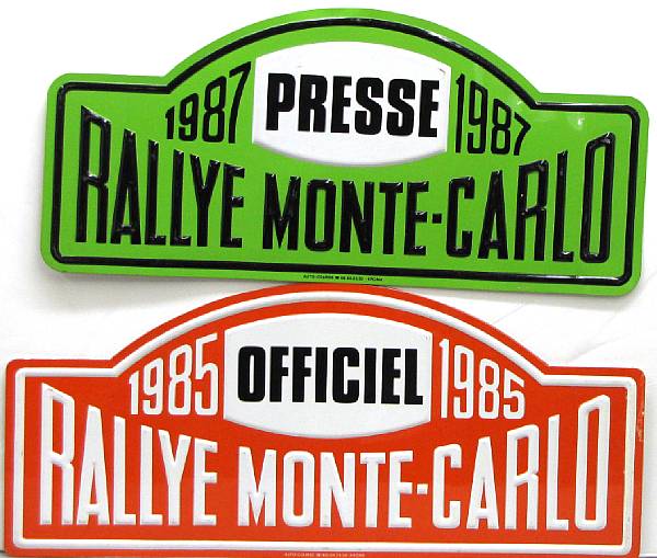 Appraisal: Three Monte-Carlo Rally plates - two red and white embossed