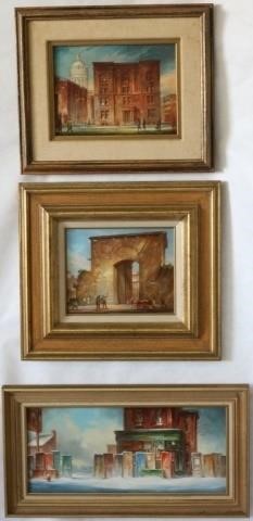 Appraisal: MELVIN MILLER - BALTIMORE THREE FRAMEDOIL PAINTINGS DEPICTING CITY SCENES