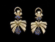 Appraisal: Italian K Gold and Sapphires Ear Pendants ca Mid th