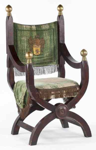 Appraisal: Italian Baronial Armchairlate th century walnut open arm form with