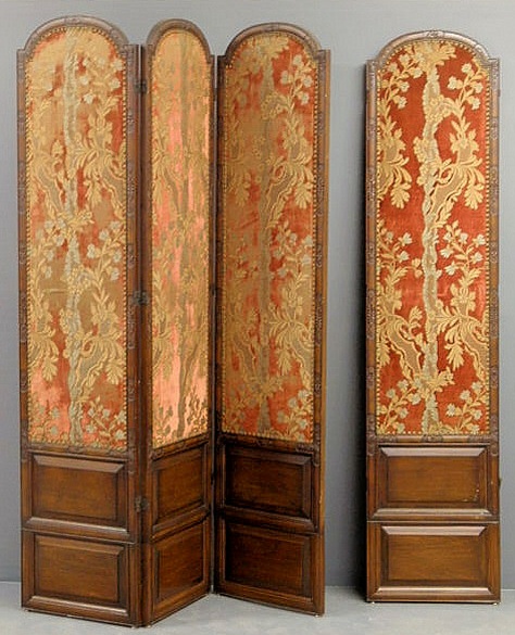 Appraisal: French carved walnut three-panel screen reduced from its original four