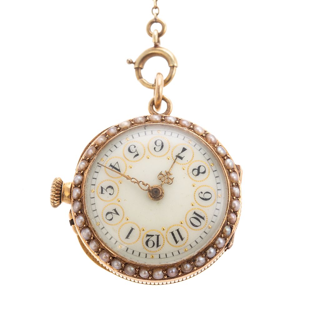 Appraisal: A Red Enamel Pearl Diamond Pendant Watch in K Victorian