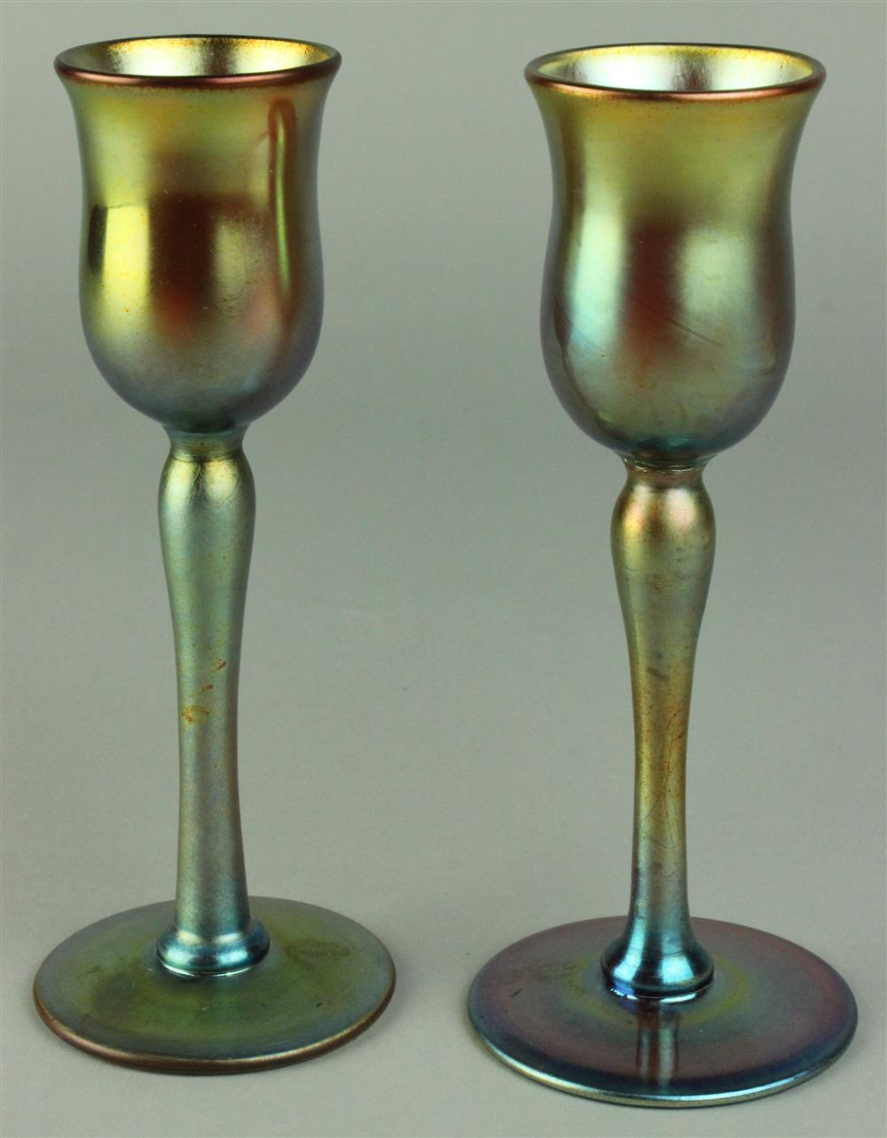 Appraisal: PAIR OF STEUBEN GOLD AURENE GLASS CORDIALS both engraved aurene