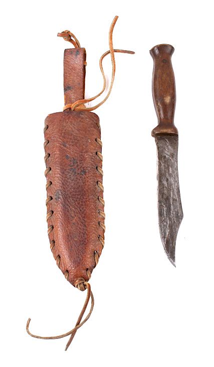 Appraisal: th Century Hunting Knife and Leather Sheath For your bidding