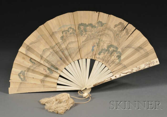 Appraisal: Shibayama Fan Japan Meiji period late th century ivory guardsticks