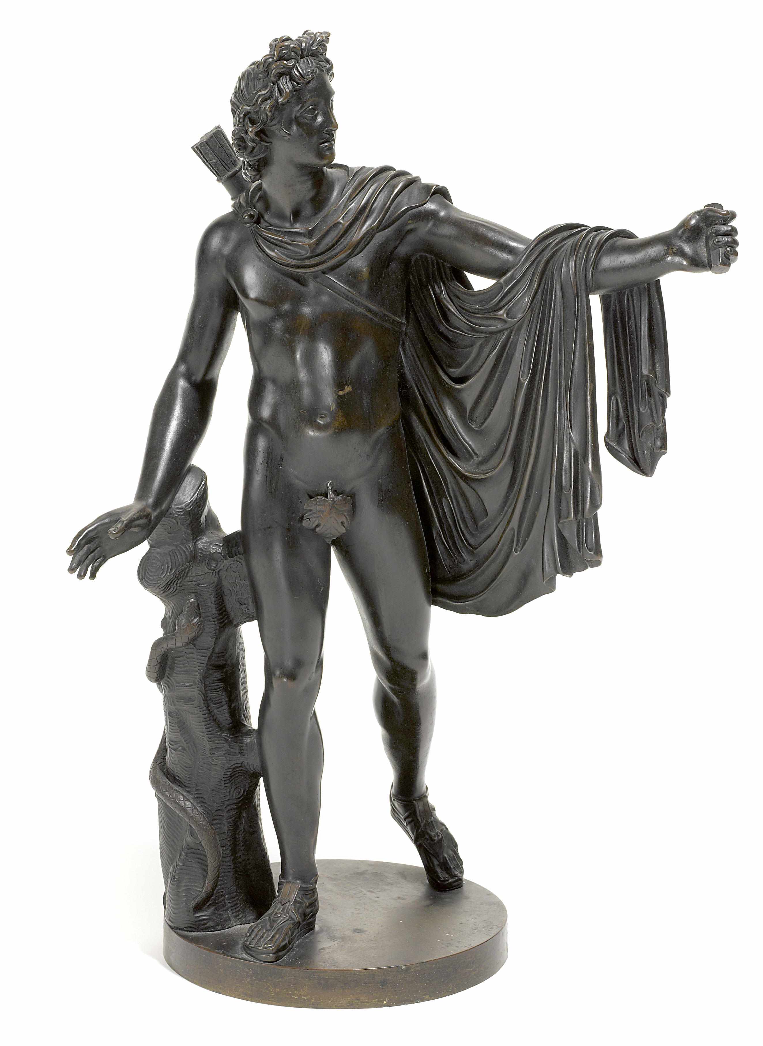 Appraisal: A patinated bronze figure of the Apollo Belvedere after the