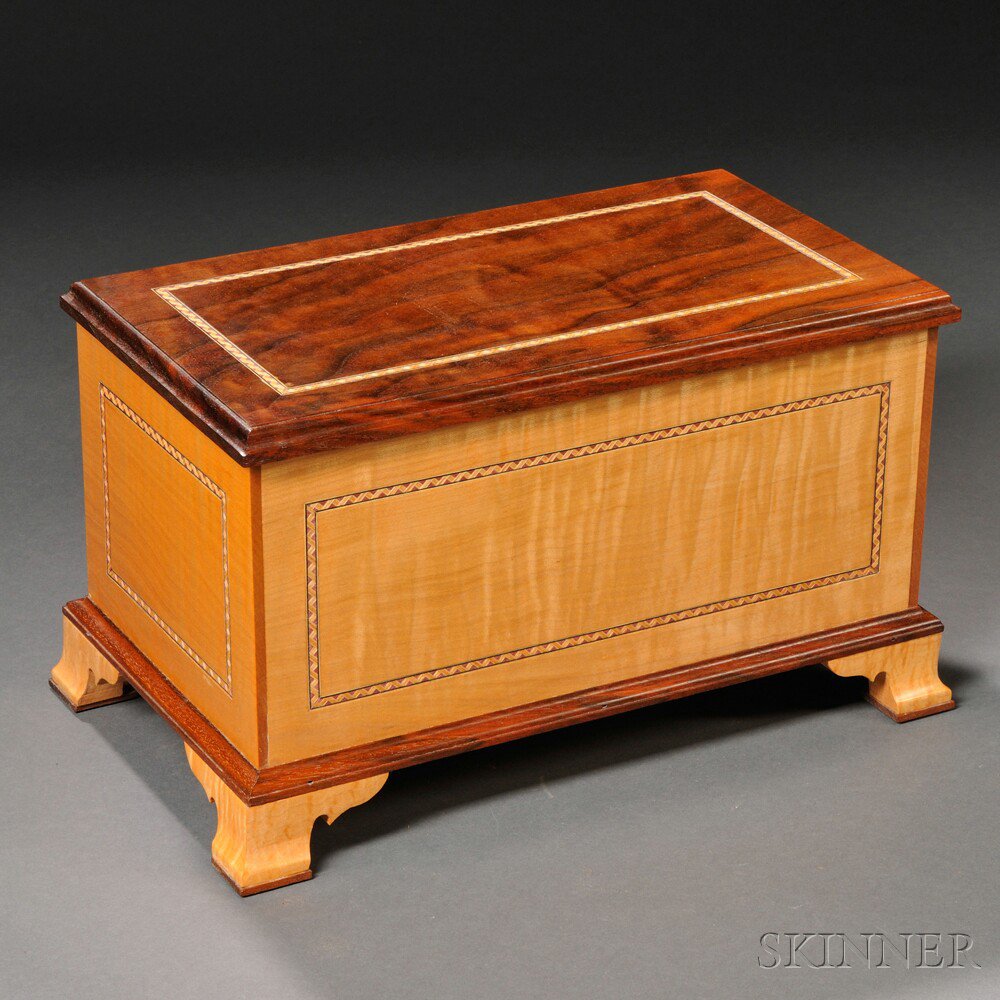 Appraisal: Inlaid Walnut and Tiger Maple Six-board Box Donald Dunlap Marlow