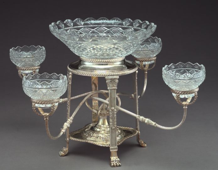 Appraisal: Attractive George V Silverplate and Pressed Glass Epergne in the