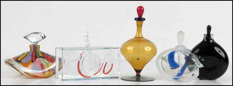 Appraisal: FIVE ART GLASS PERFUME BOTTLES Tallest '' Condition No Specific