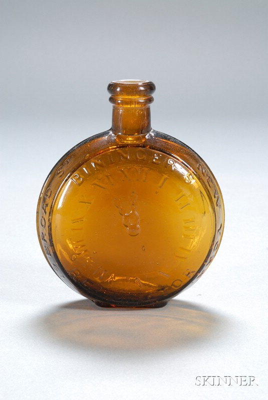 Appraisal: Bininger's Clock Face Amber Glass Bottle Bininger's Broad Street New