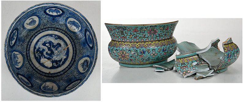 Appraisal: Asian Blue and White and Famille Rose Bowls blue and