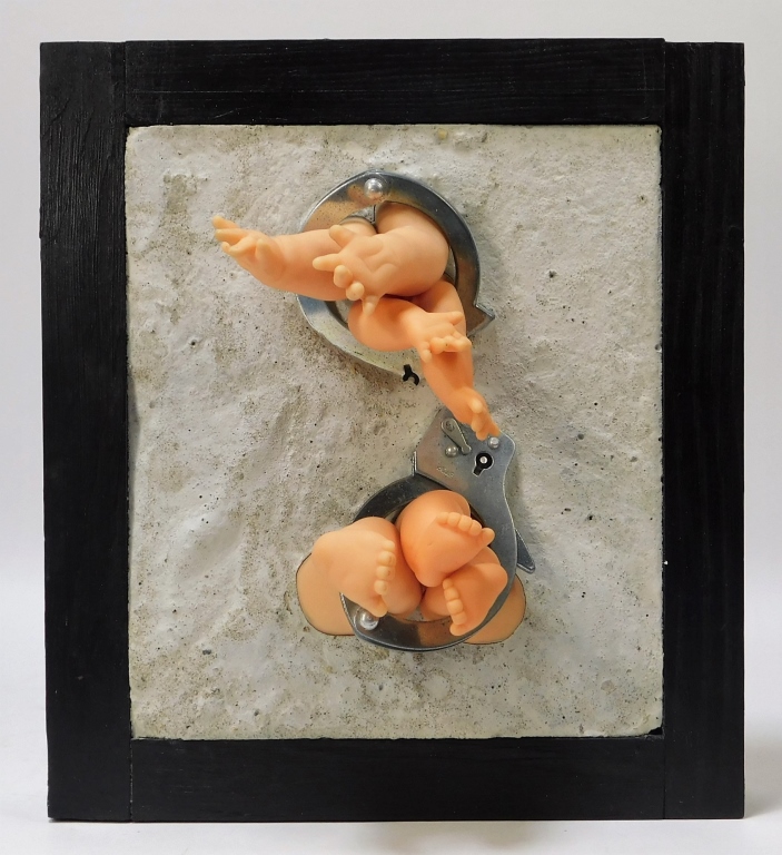 Appraisal: FRED FELDMESSER BABY DOLL HANDCUFFS WALL SCULPTURE United States Mixed