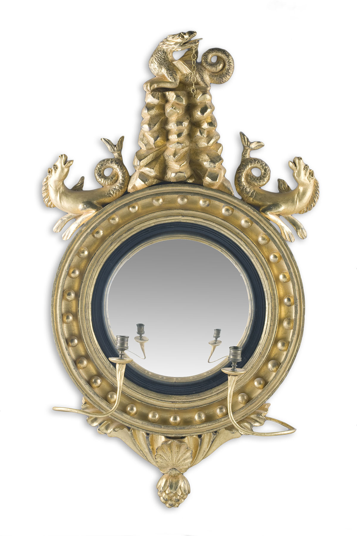 Appraisal: IMPORTANT FEDERAL CARVED GILTWOOD CONVEX MIRROR The crest with sea