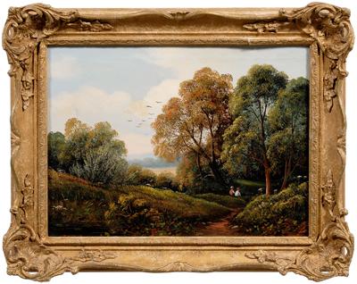 Appraisal: British School painting two figures in a country landscape signed